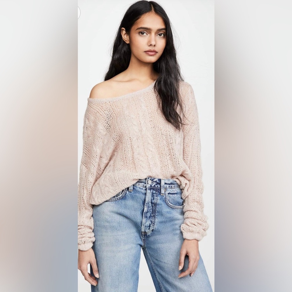 Free People Women's Off-Shoulder Knit Sweater - Frapacino Size Large NWOT